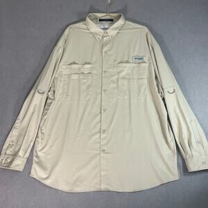 Columbia PFG Tamiami Shirt Mens 2XT Omni Shade Fishing Beige Button Up